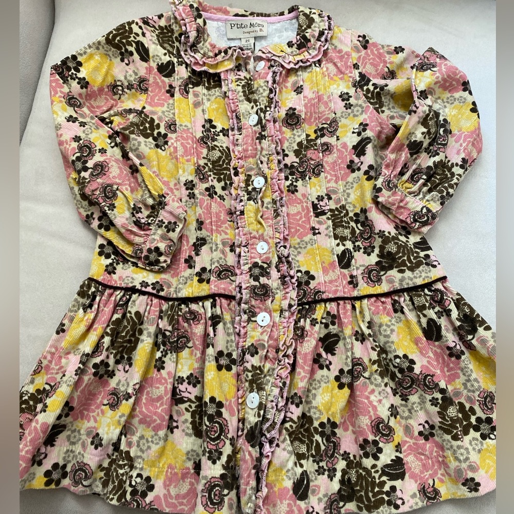 P’tite Mom Floral Corduroy Toddler Dress